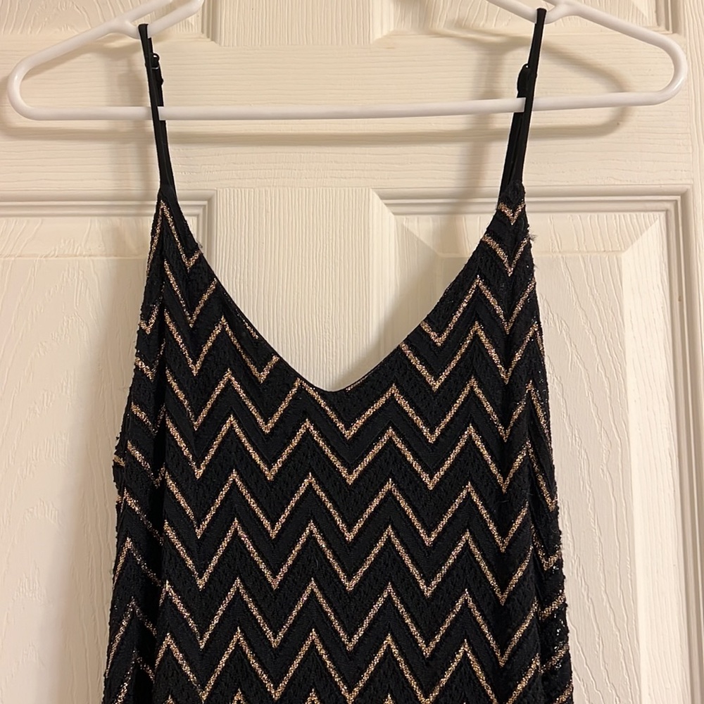 Anthropologie (Eri + Ali) black and gold maxi dress.